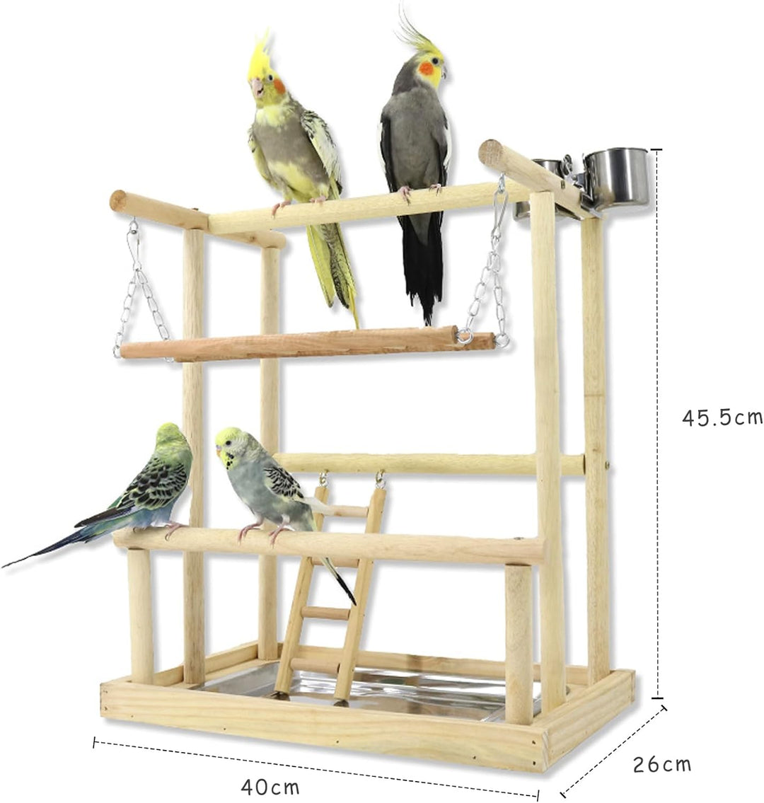 WishesMar Wellensittich Spielplatz Vogel-Spielplatz mit Feeder-Cup Spielzeug Leiter Erklimmen Schauk