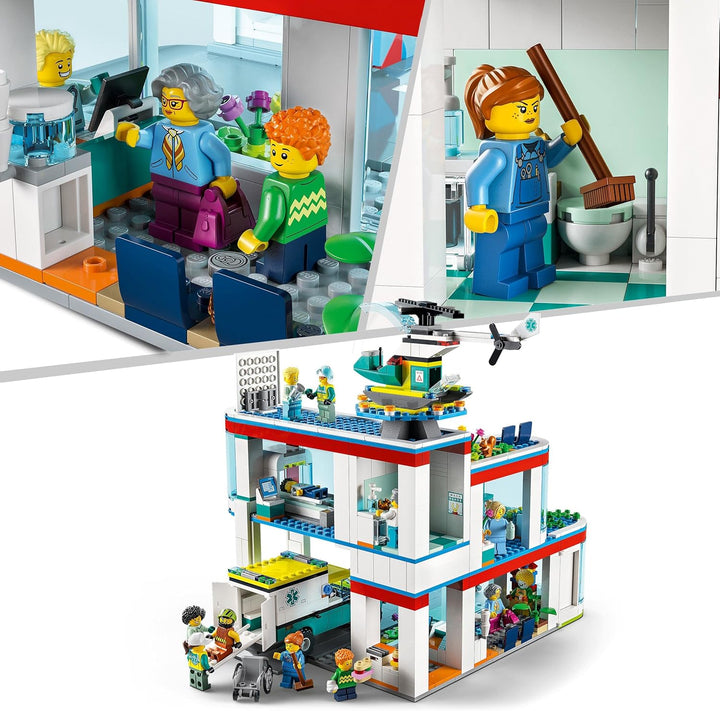 LEGO 60330 City Krankenhaus mit Krankenwagen, Rettungshubschrauber und 12 Mini-Figuren für Jungen un