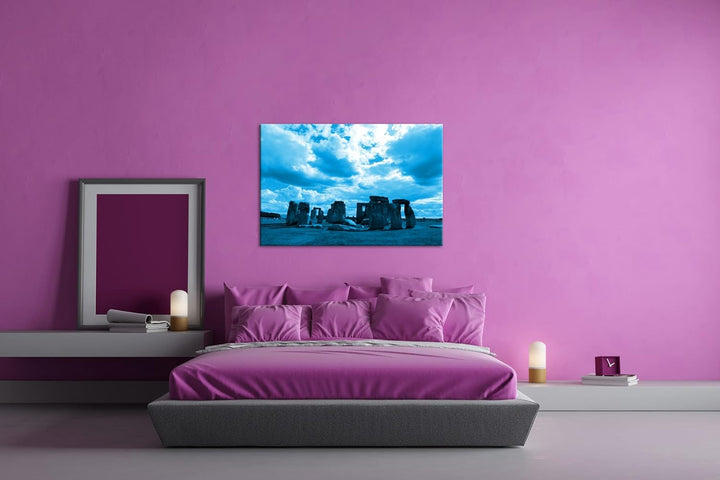 deyoli gigantische Stonehenge Felsformation in England Format 80x60 Effekt: Monocrome Blau als Leinw