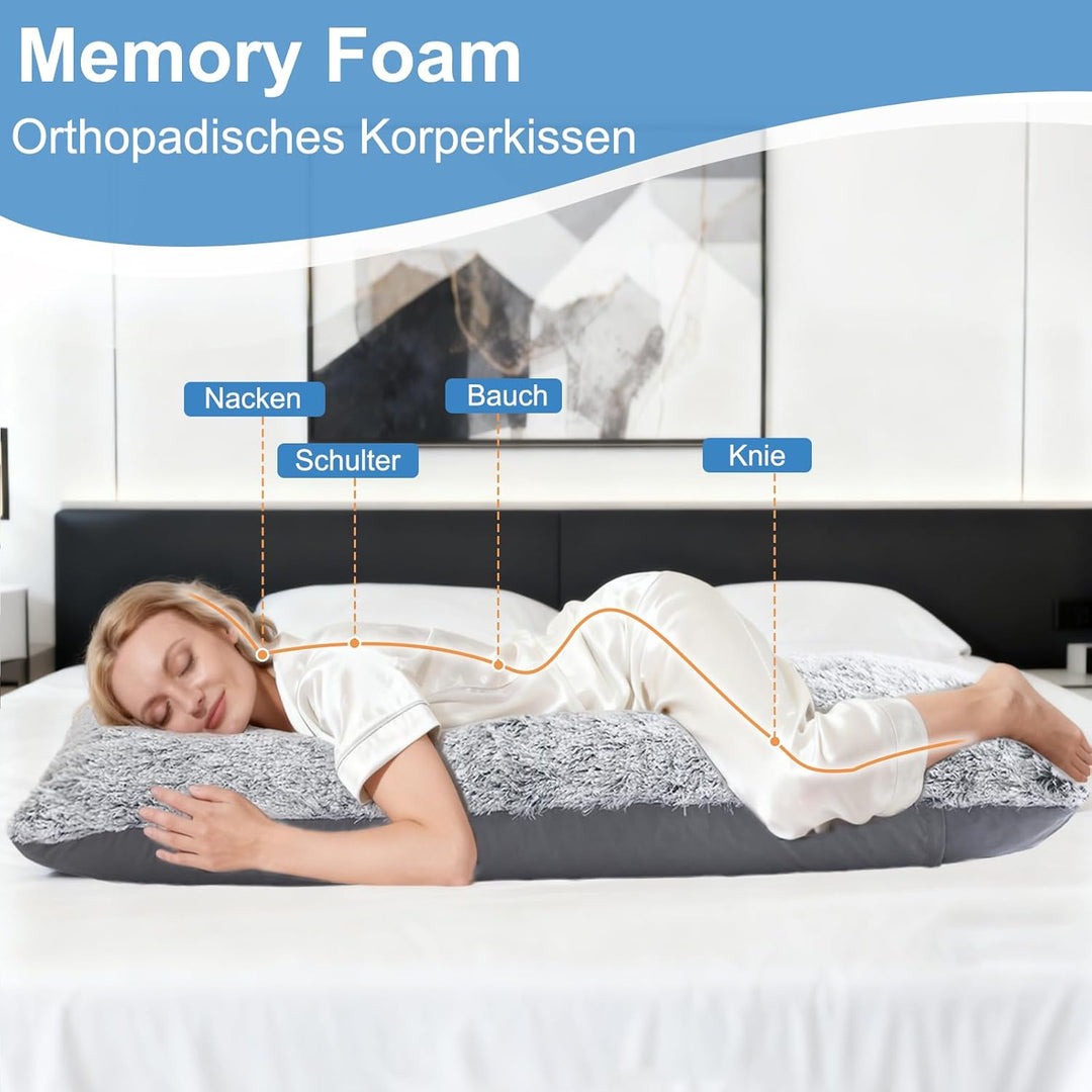 Memory Foam Seitenschläferkissen für Erwachsene – 2,65KG Ganzkörperkissen mit Plüsch Abnehmbarem Bez