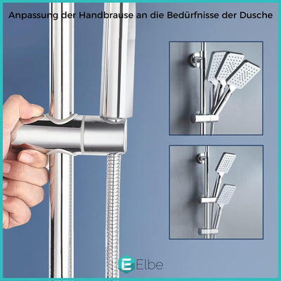 ELBE® Duschsystem aus Edelstahl ohne Armatur, mit quadratischem Duschkopf 20 cm Eckig,