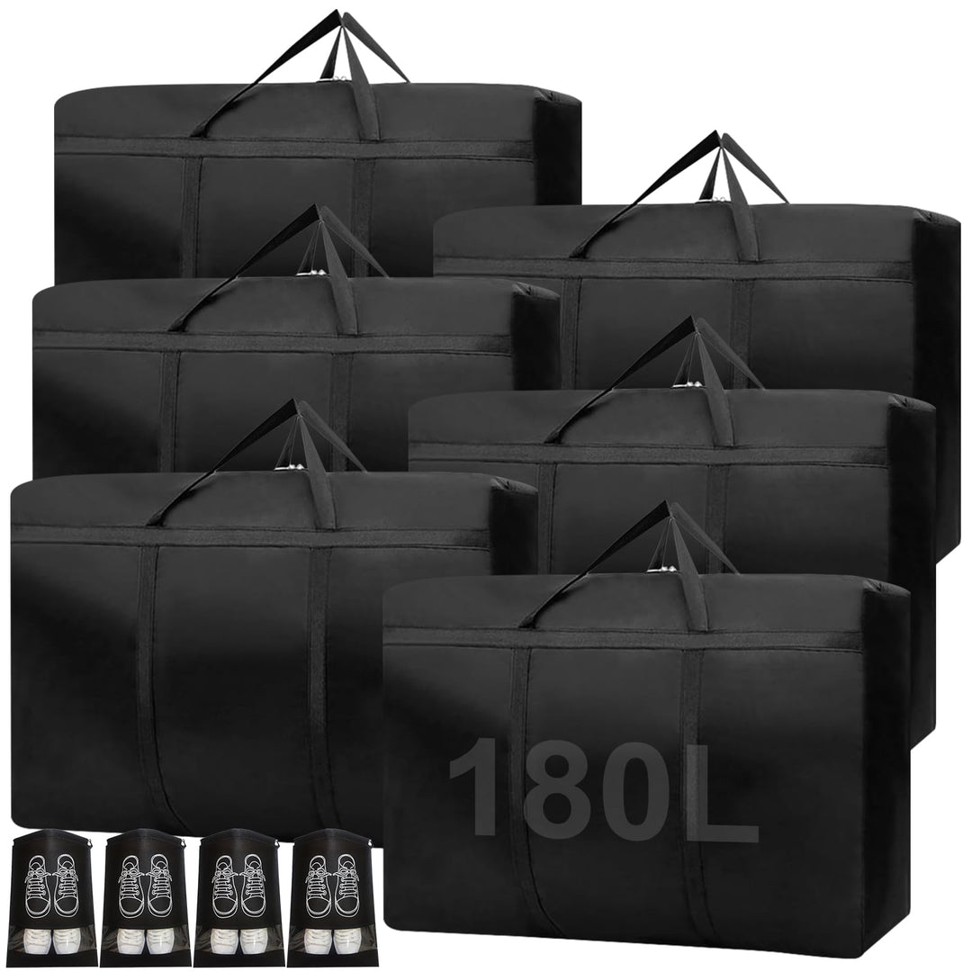 6 Stk 180L Extra Grosse Aufbewahrungstasche, 600D Oxford Heavy-Duty Umzugstaschen mit Reissverschlüs