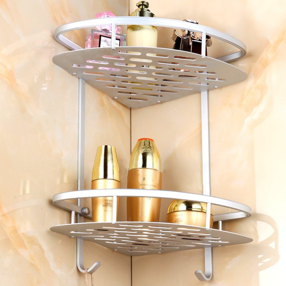 Duschregal, eloxiertes Aluminium, 2 Ablagen, mit Rostschutz, Badezimmer-Eckregal, wandmontiert, Plat