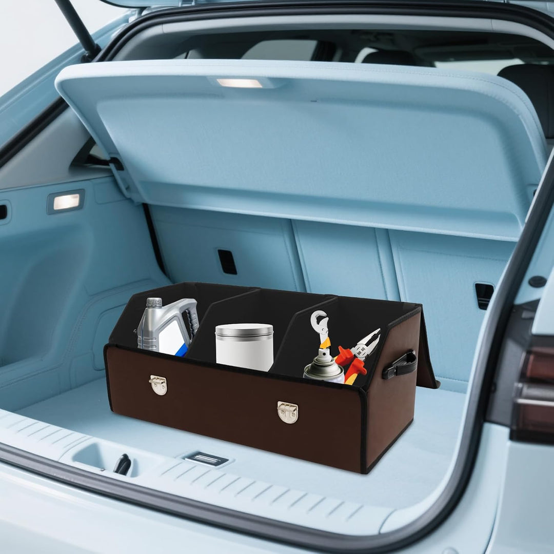 56L Auto Kofferraum Organizer, Leder Kofferraumtasche mit Deckel und Griff, Multifunktionale Aufbewa