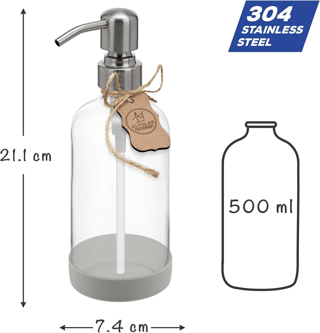 ALTGLAS Seifenspender 'Sarajevo' - Doppel Set Dusch Spender aus Klar Glas Flasche mit Silikon Unters