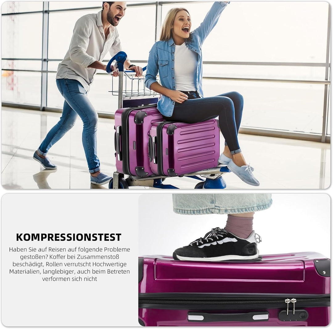 BEIBYE Zwillingsrollen 2048 Hartschale Trolley Koffer Reisekoffer Taschen Gepäck in M-L-XL-Set (Lila