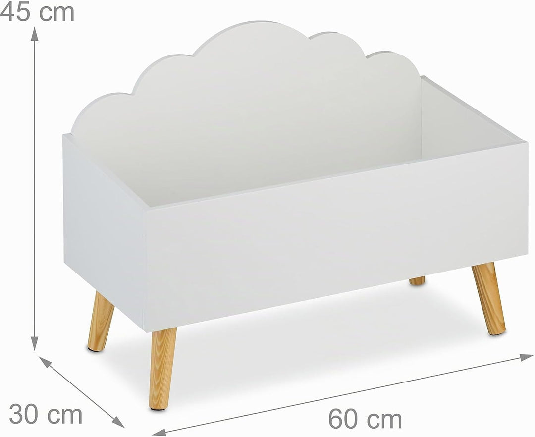Relaxdays Kindertruhe, Wolken-Design, HxBxT: 45 x 60 x 30 cm, MDF, für Bücher &amp; Spielzeug, offene Sp