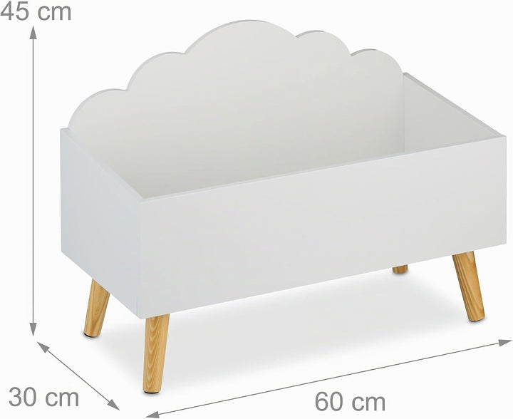 Relaxdays Kindertruhe, Wolken-Design, HxBxT: 45 x 60 x 30 cm, MDF, für Bücher &amp; Spielzeug, offene Sp