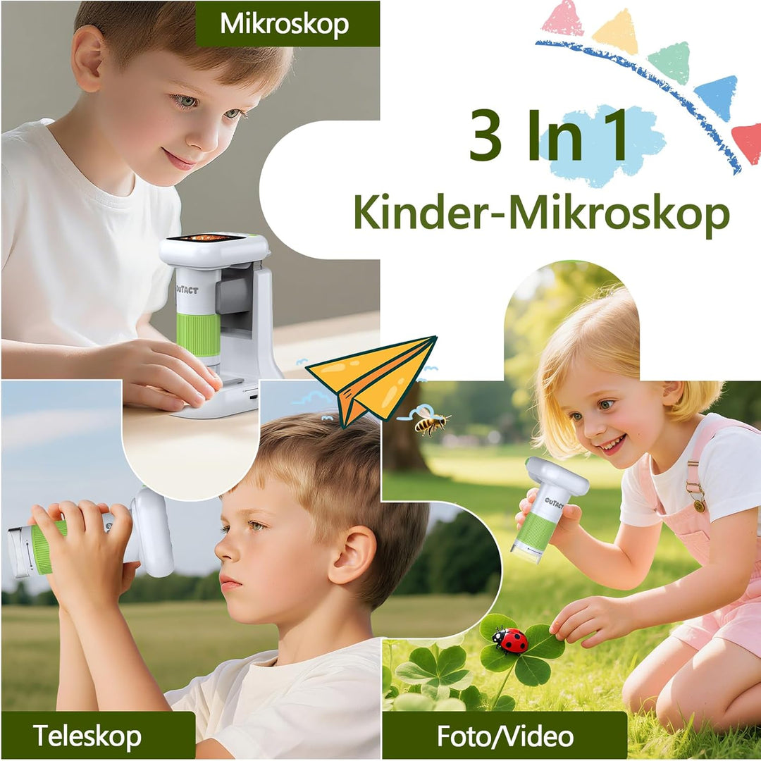 Tragbares Mikroskop für Kinder mit Ständer,50X-1000X 2.0 IPS-Bildschirm Digitales Mikroskop mit 8 LE