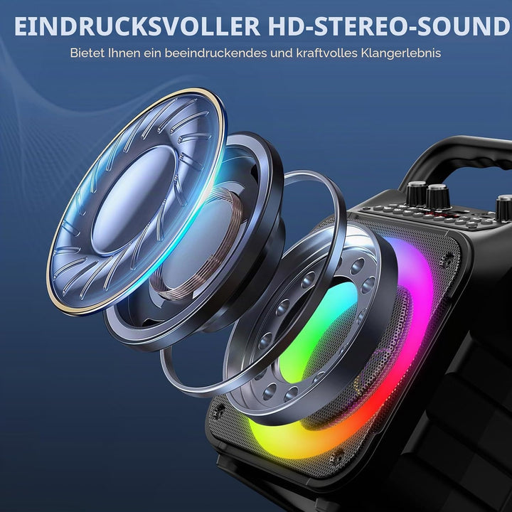 Karaoke Maschine Ankuka Karaoke Anlage mit 2 Mikrofonen Bluetooth Lautsprecher für Erwachsene & Kind