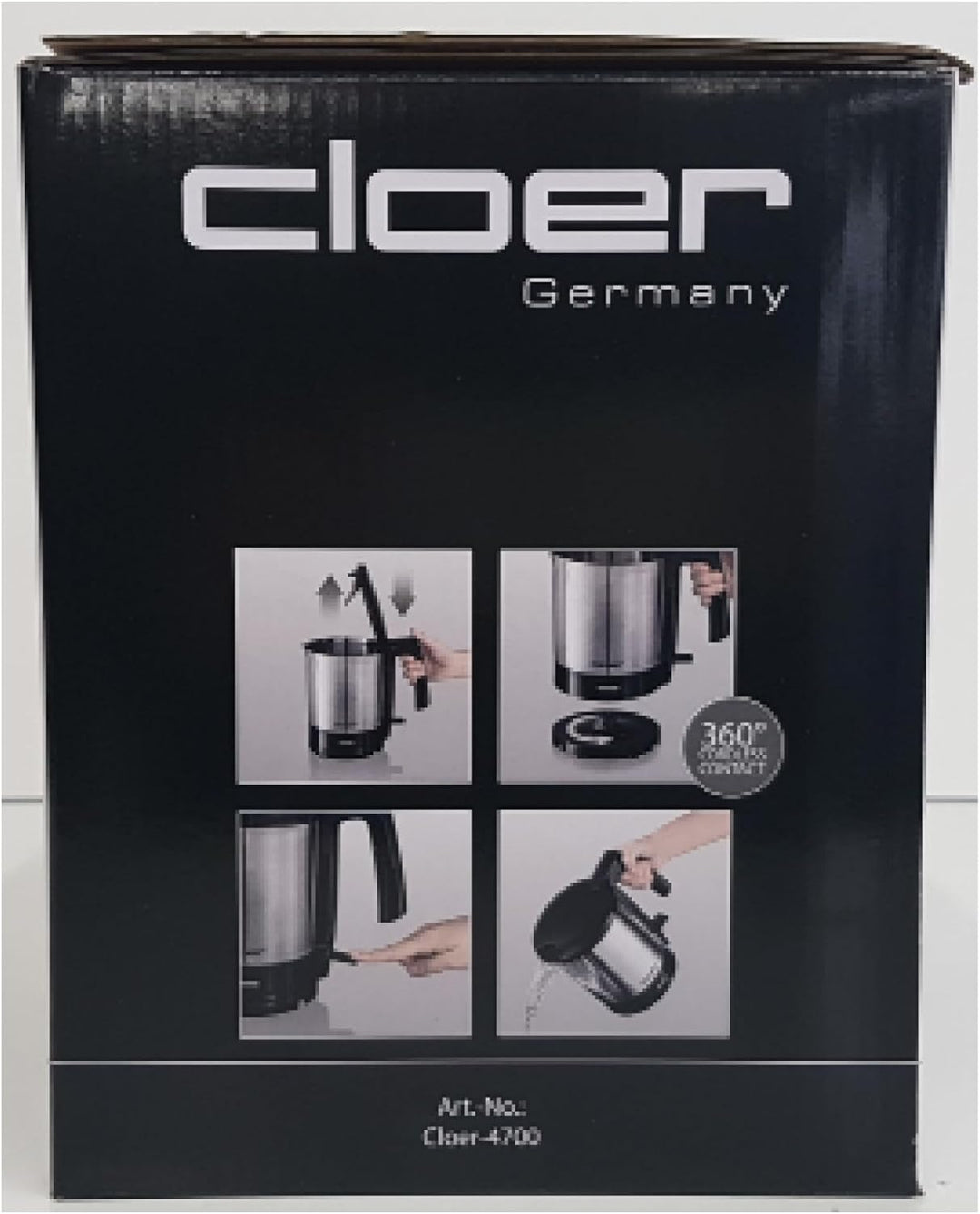 Cloer 4700 Wasserkocher, 2000 W mit innen liegender Füllmengenmarkierung, Trockengeh- und Überhitzun