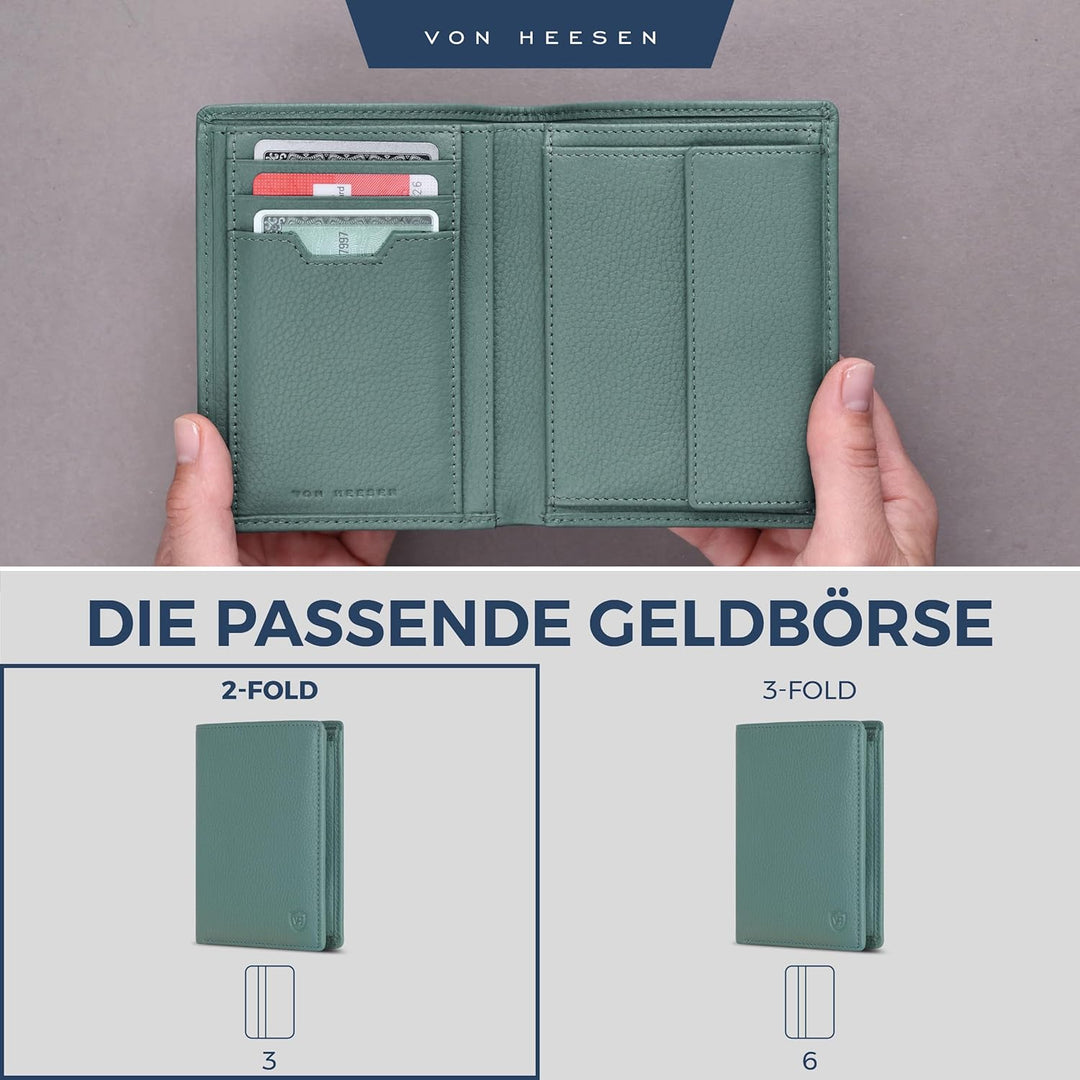 VON HEESEN Leder Geldbörse RFID Schutz I Echtleder Geldbeutel für Damen &amp; Herren I Portemonnaie Brie
