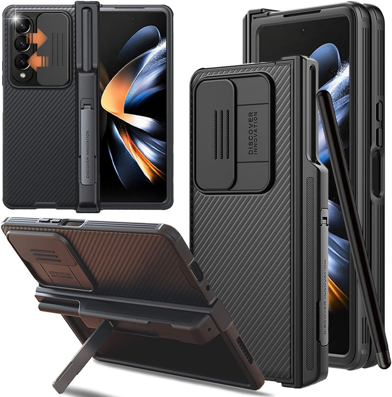 Miimall Kompatibel mit Samsung Galaxy Z Fold 4 Hülle mit S Pen Halter Scharnierschutz Abnehmbarer+St