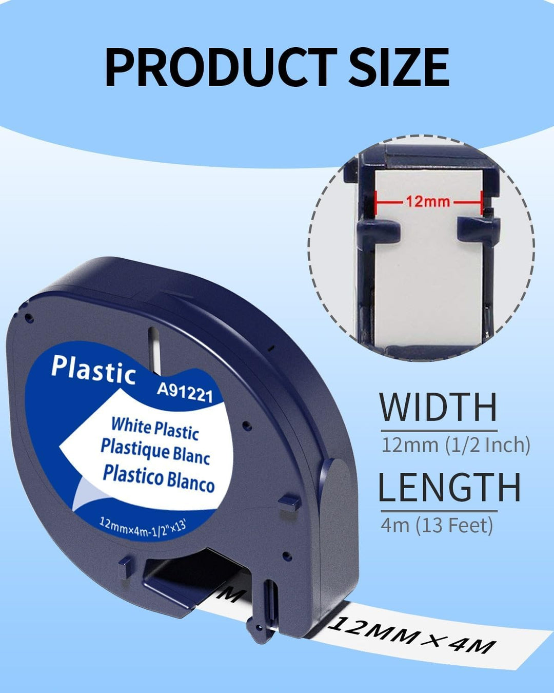 Aken Kompatibel mit Dymo Letratag Plastic 12mm x 4m Kompatibel mit Dymo LetraTag LT-100H LT-110T LT-