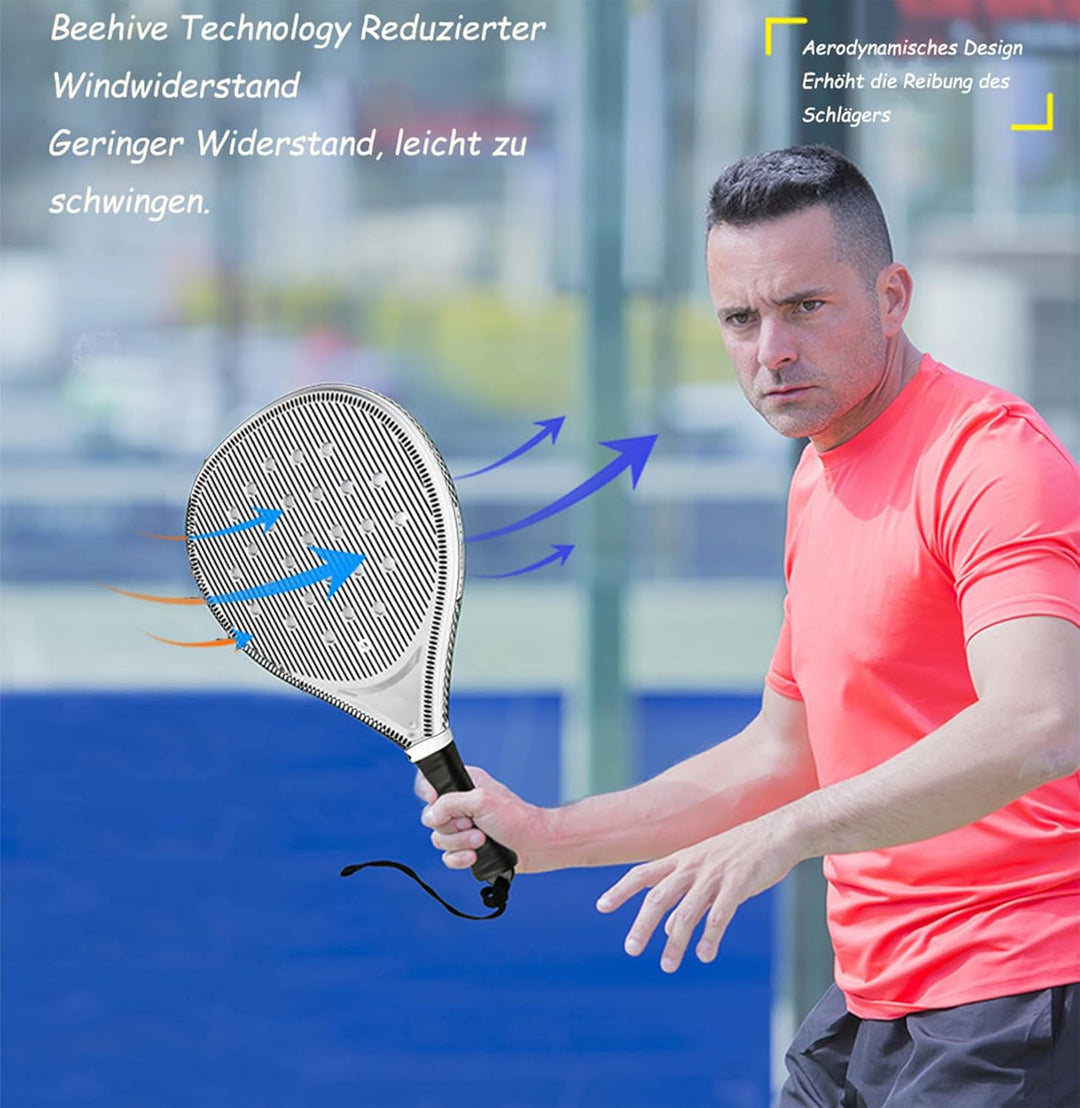 Padel Tennis Schläger – Komplettset für Anfänger – ABS-Rahmen mit Löcher-Netz für optimale Stossdämp
