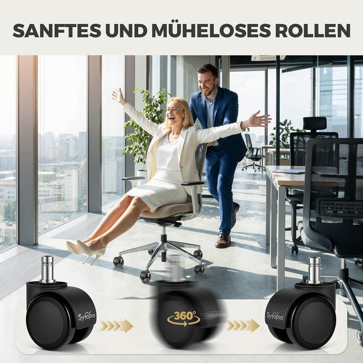 Sytopia Bürostuhl Rollen, 11mm x 22 mm Stift, 5er Set Rollen für Bürostühle, Leises, Sanftes Gleiten