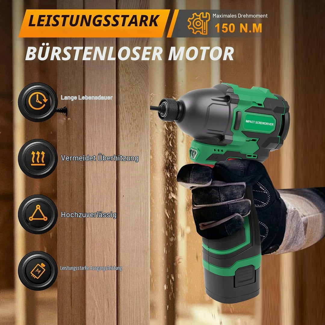 Akkuschrauber 16,8V 150Nm mit 2 * 2,0ah Akkus, 3000RPM Akku Bohrschrauber, 3 Gang Getriebe, Akku Sch