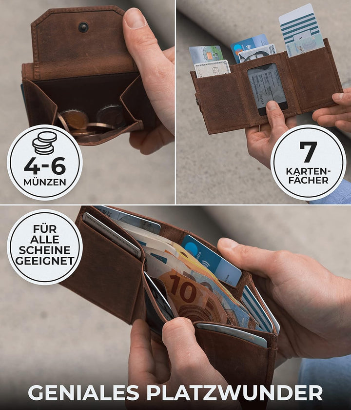 KORUTA® Slim Wallet mit XL Münzfach & RFID Schutz - Kartenetui - Mini Geldbörse für Herren & Damen ,