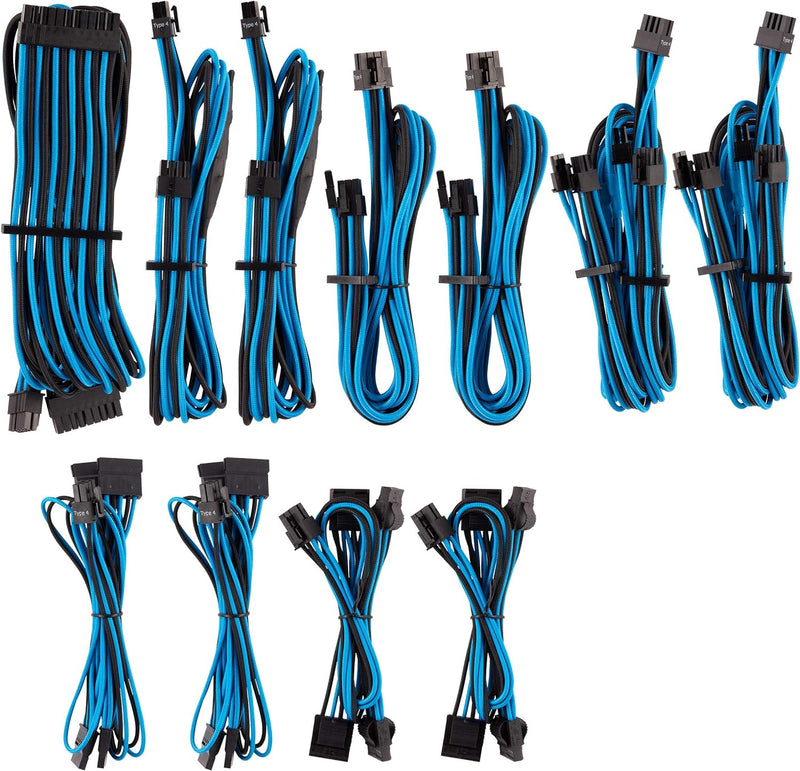 Corsair Premium Sleeved Netzteil Pro-Kabel-Set Typ4 (Generation 4-Serie) Blau/Schwarz Pro-Set Blau/S