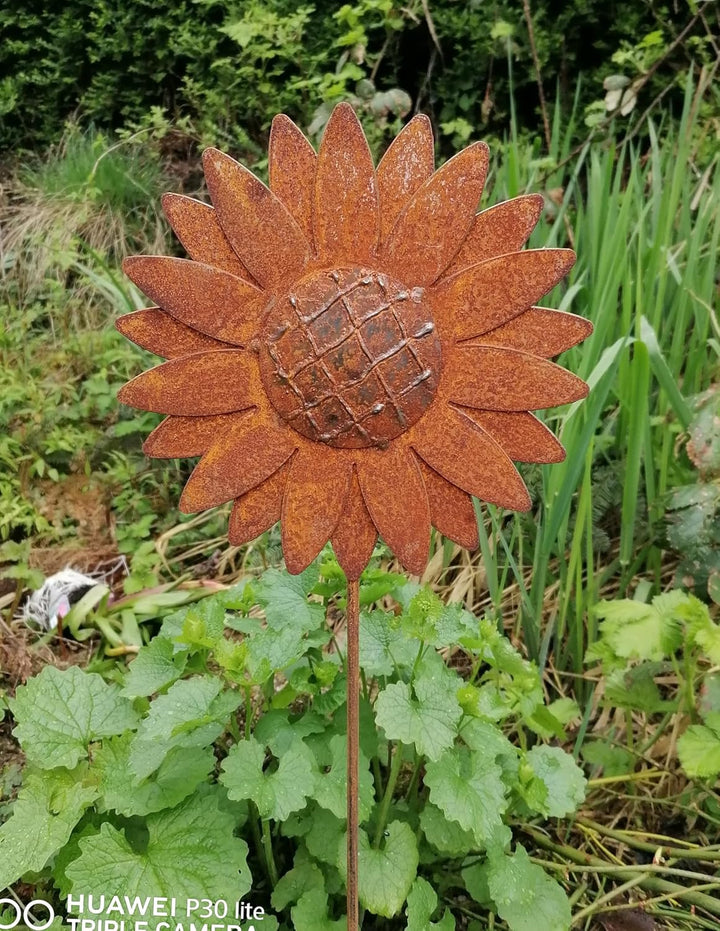 NEU !! Gartenstecker Sonnenblume 80 cm lang aus Metall in Edelrost Rost Dekoration Volleisen Rankhil