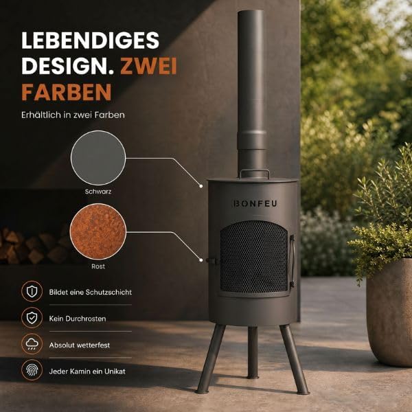 BonFeu Bongiano SP Schwarz - Terrassenofen - Feuerstelle mit Funkenschutz für entspannte Abende - Fe