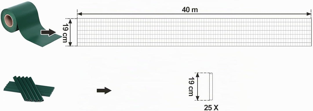 SONGMICS PVC Sichtschutzstreifen, Zaunfolie 40 m x 19 cm, extra dick und Blickdicht, mit 25 x Befest