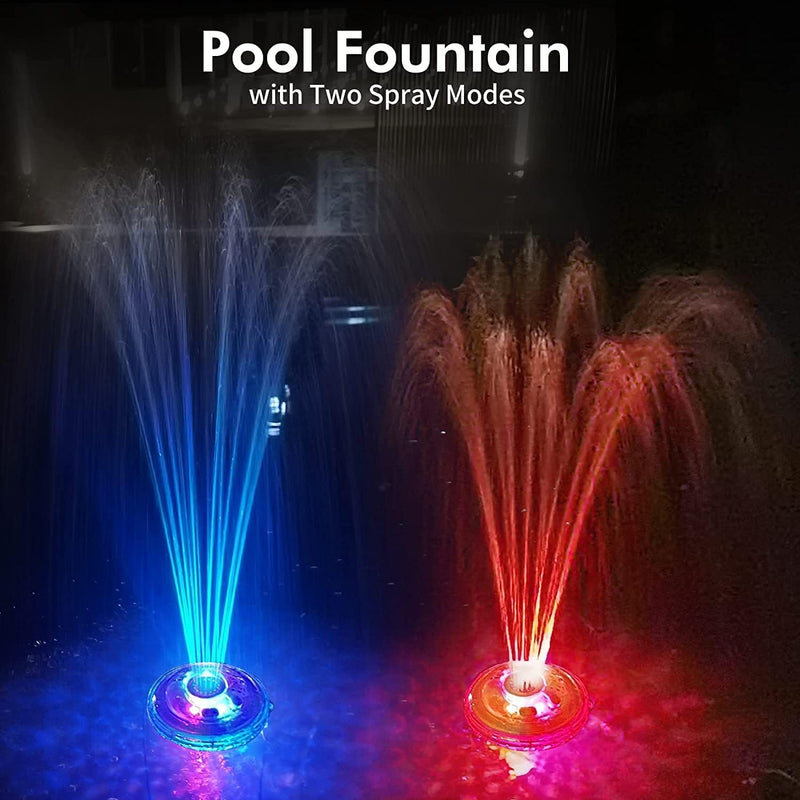 Springbrunnen Pool Schwimmend, Pool Wasserfontäne mit Unterwasser-Lichtshow, Wiederaufladbar Batteri