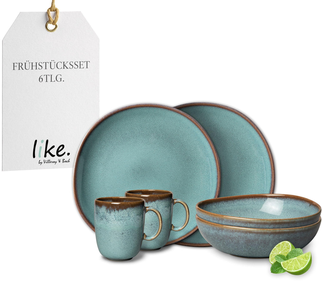 like. by Villeroy &amp; Boch - Lave glacé Geschirr Set aus Steingut, 6tlg., Pottery Look, Frühstückservi