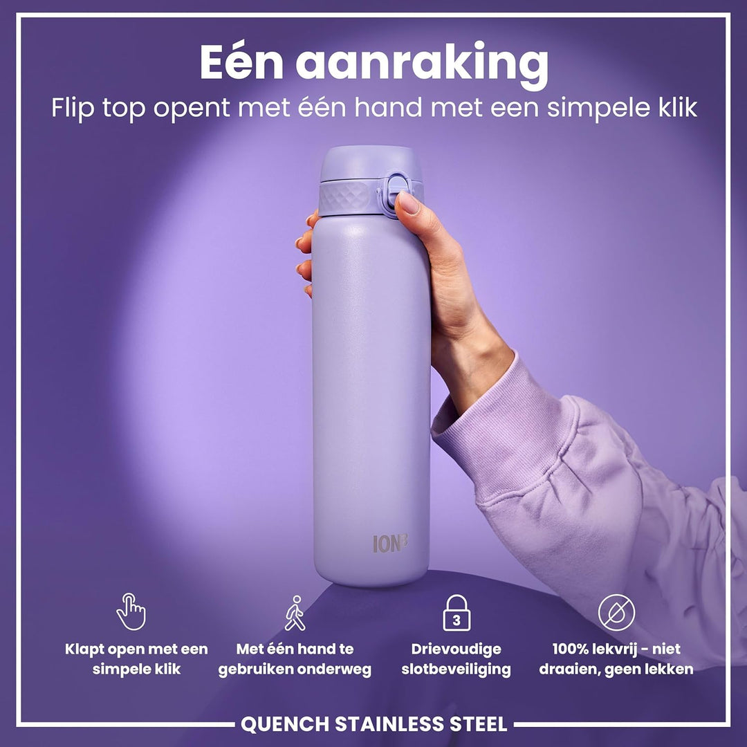 ION8 1 Liter Leicht Edelstahl Trinkflasche, Nicht Isoliert, Auslaufsicher, Einhandöffnung, Sichere V