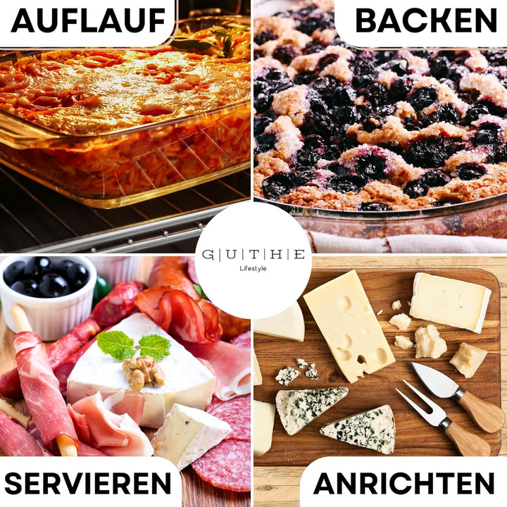 GUTHE Lifestyle 3er Set Aufschnittboxen für Kühlschrank glas, stapelbare Frischhaltedosen mit Akazie