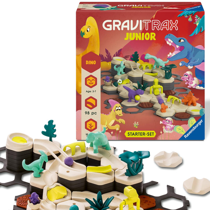 Ravensburger GraviTrax Junior Starter-Set L Dino 24586 - Kugelbahn ab 3 Jahre - Murmelbahn und Konst