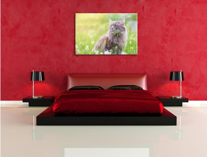 Pixxprint Katze in der Wildnis / 100x70cm Leinwandbild bespannt auf Holzrahmen/Wandbild Kunstdruck D