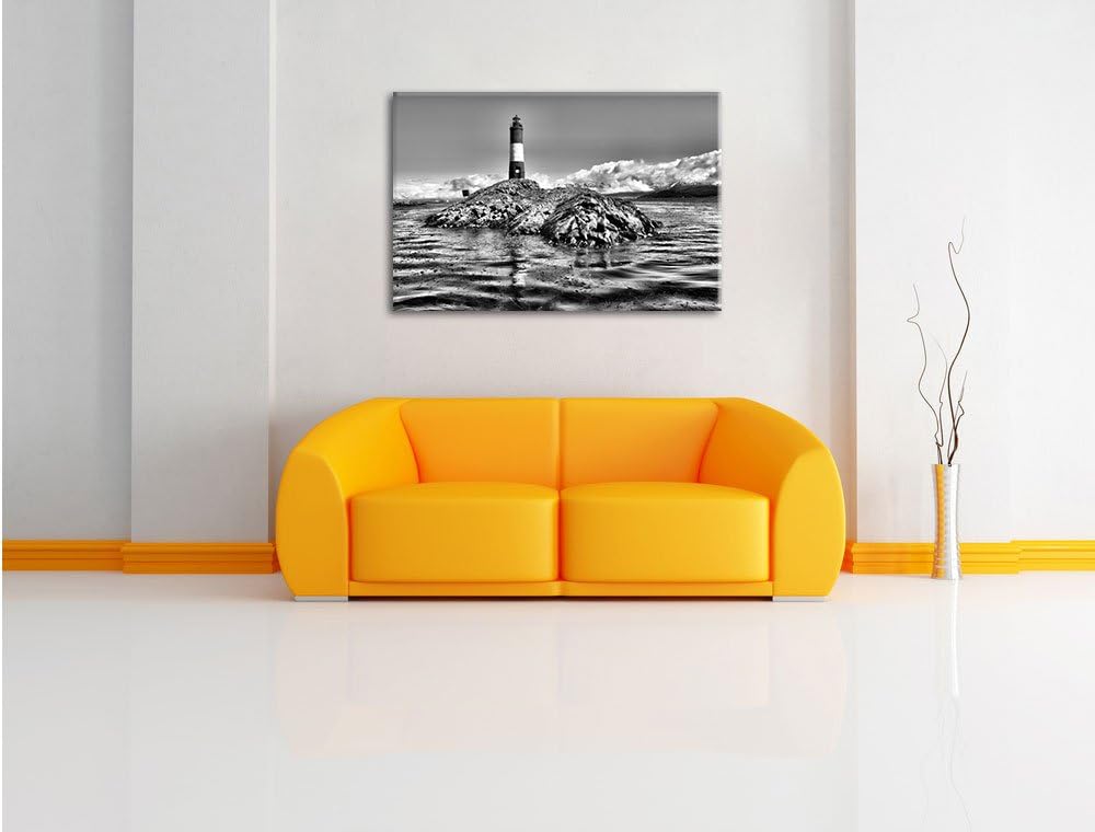 Pixxprint Leuchtturm Robben / 100x70cm Leinwandbild bespannt auf Holzrahmen/Wandbild Kunstdruck Deko