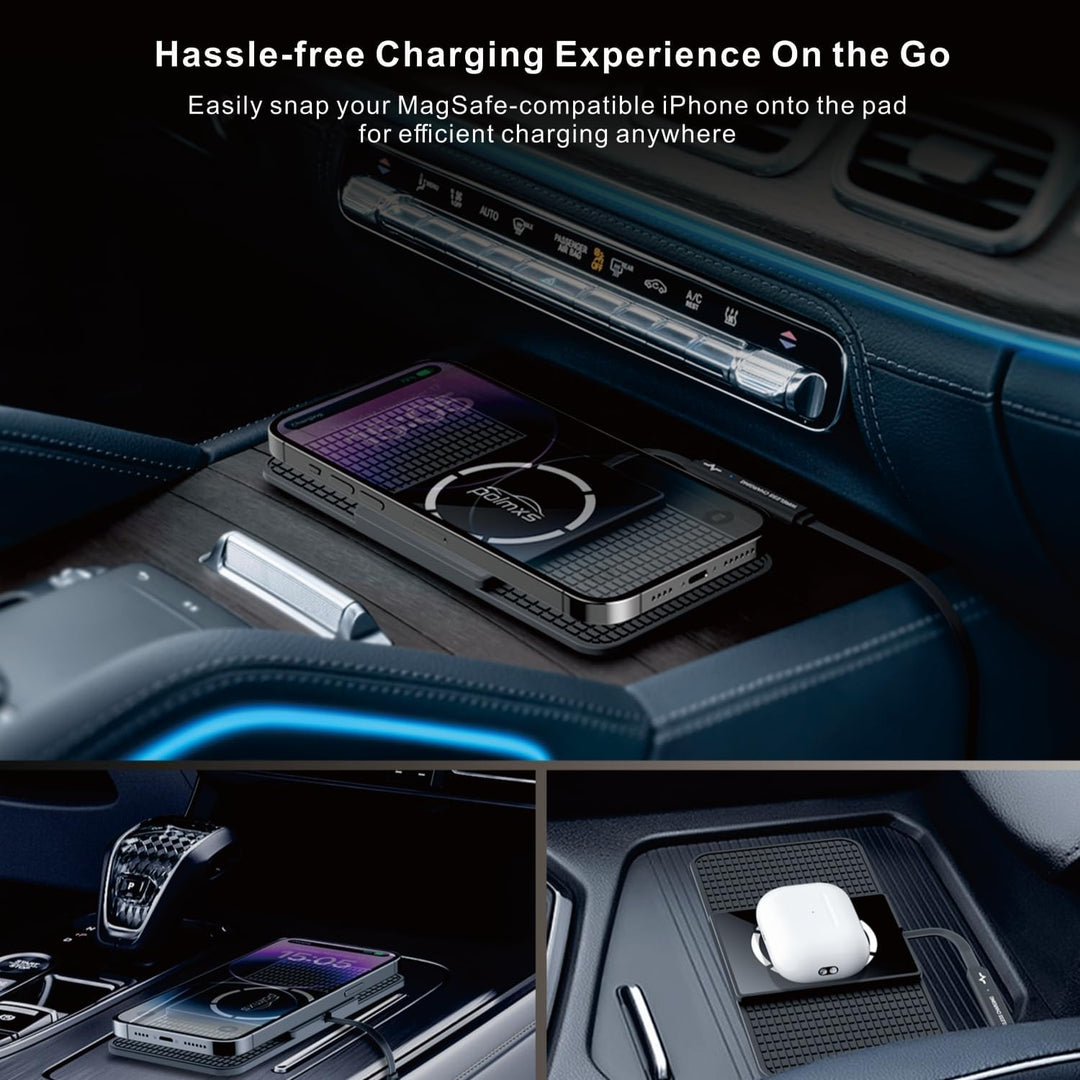 Polmxs für MagSafe Auto Ladegerät Pad,15W Schnellladung Magnetische Wireless Charger Auto Magnetisch