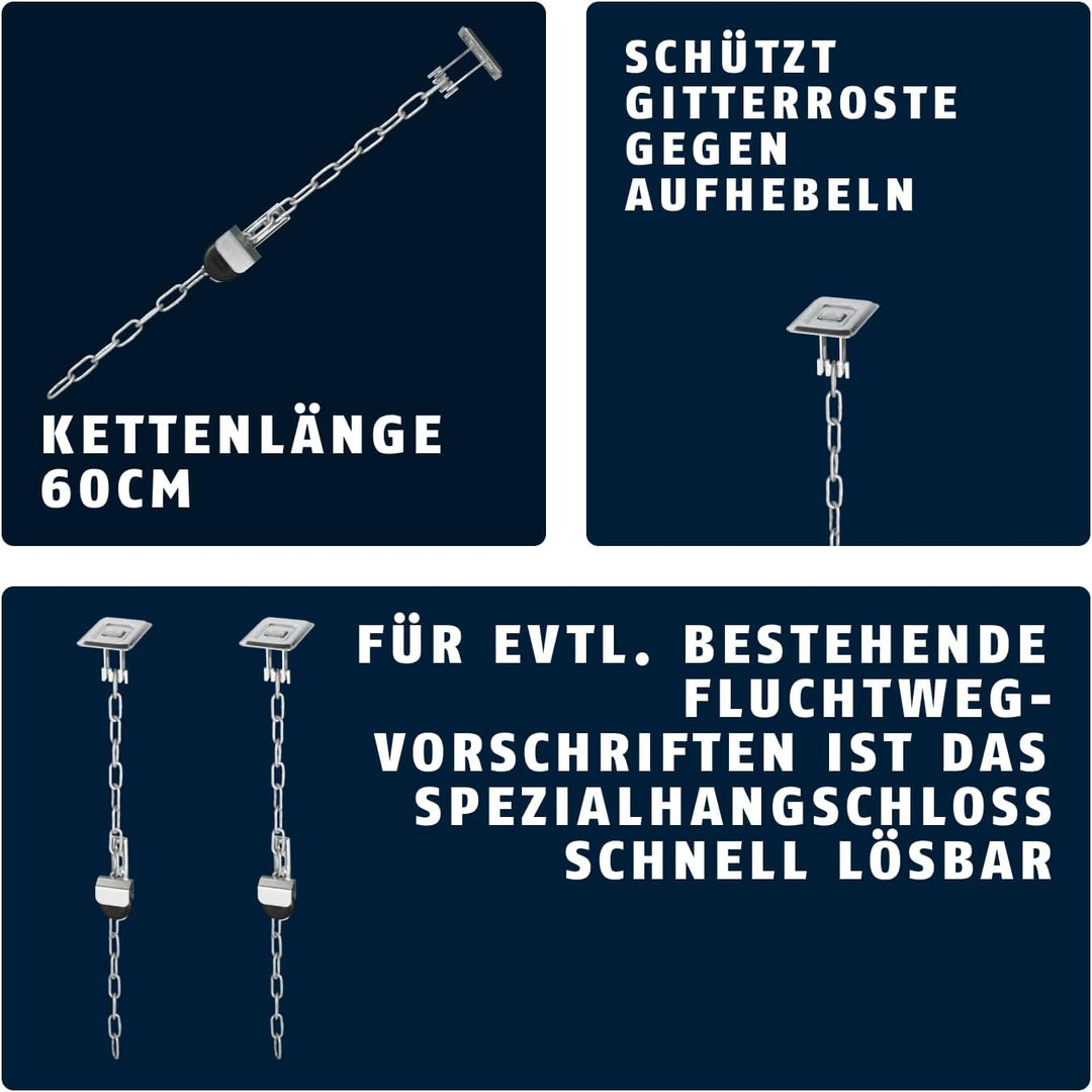 ABUS Gitterrostsicherung GS40 - Schutz für Kellergitter und Kunststofflichtschächte - mit variabler