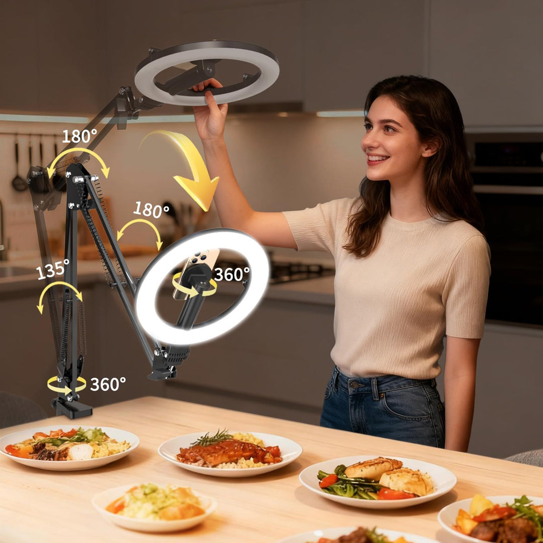 Magnetischen Overhead Stativ Handy mit Ringlicht, 10” LED Stativ für Smartphone mit Ring Light, 5000