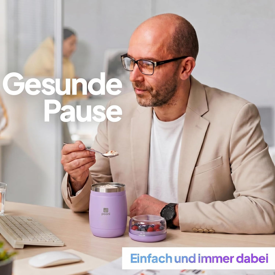 Müslibecher, auslaufsicherer Joghurtbecher to go mit Löffel, für Müsli, Joghurt, Frühstücksbecher au