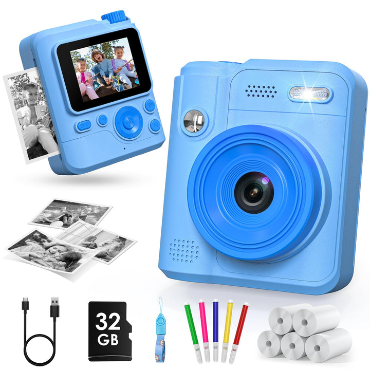 Gofunly Sofortbildkamera Kinder, 1080P HD Kinderkamera Sofortbildkamera mit 32GB Karte & DruckerPapi