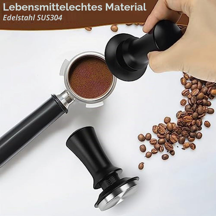 Kaffee Tamper 58mm mit Silikonpad - Espresso Stampfer Edelstahl Kalibriert mit Feder für 58mm Siebtr