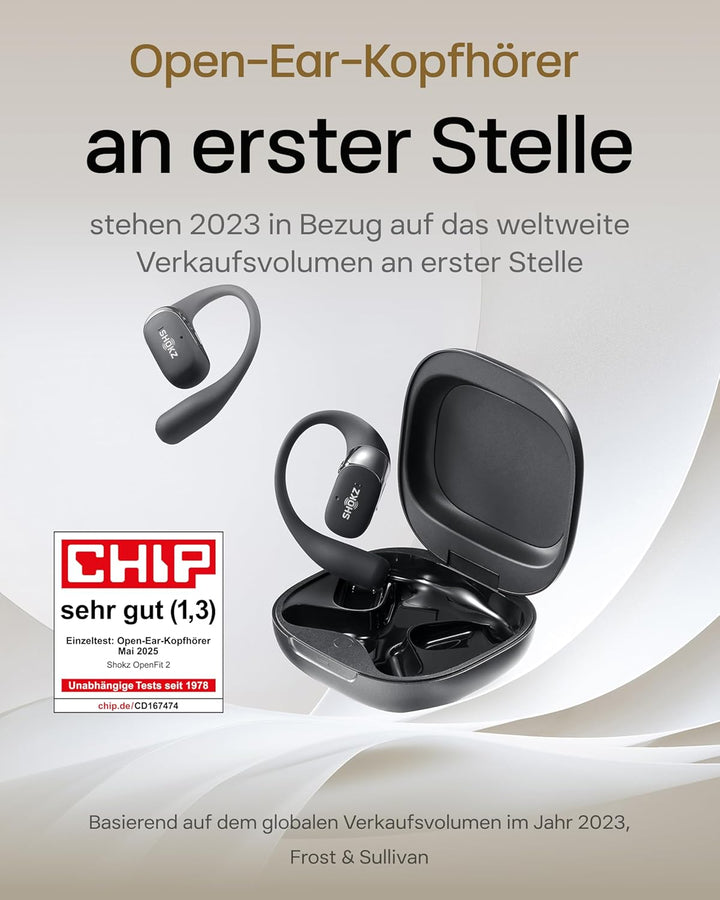 SHOKZ OpenFit 2 Open-Ear-Kopfhörer, True-Wireless-Bluetooth-Ohrhörer mit Mikrofon, Ohrbügel-Open-Ear