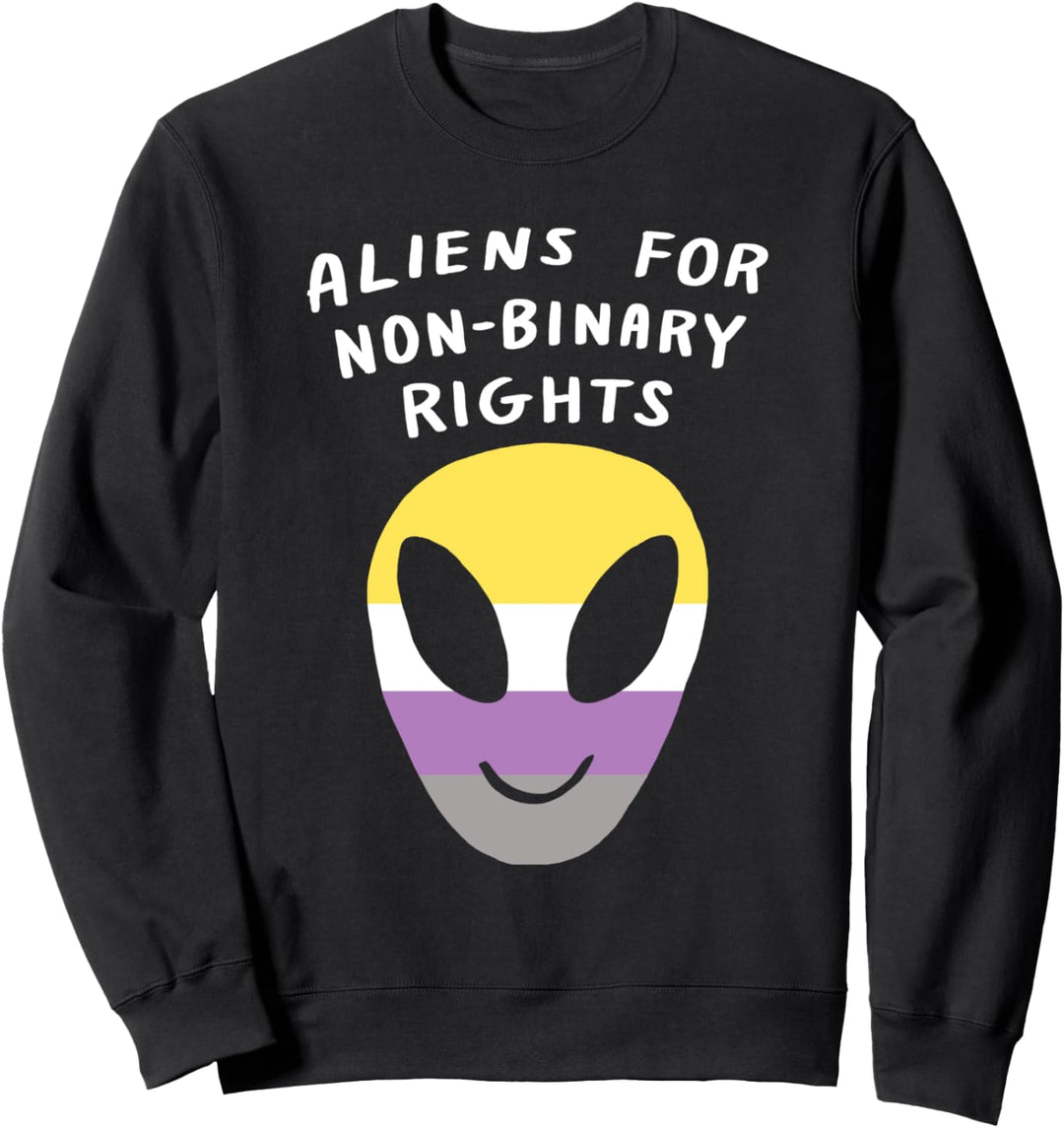 Aliens For Non-Binary Rights Funny LGBTQIA Pride Flag Space Sweatshirt