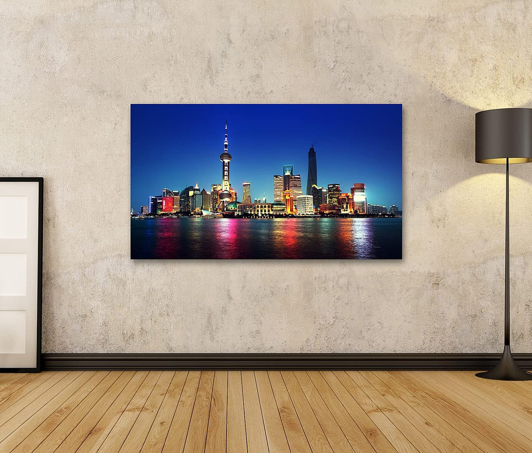 islandburner Bild auf Leinwand Shanghai Bei Nacht Neonlichter China Bilder Wandbilder Poster Leinwan