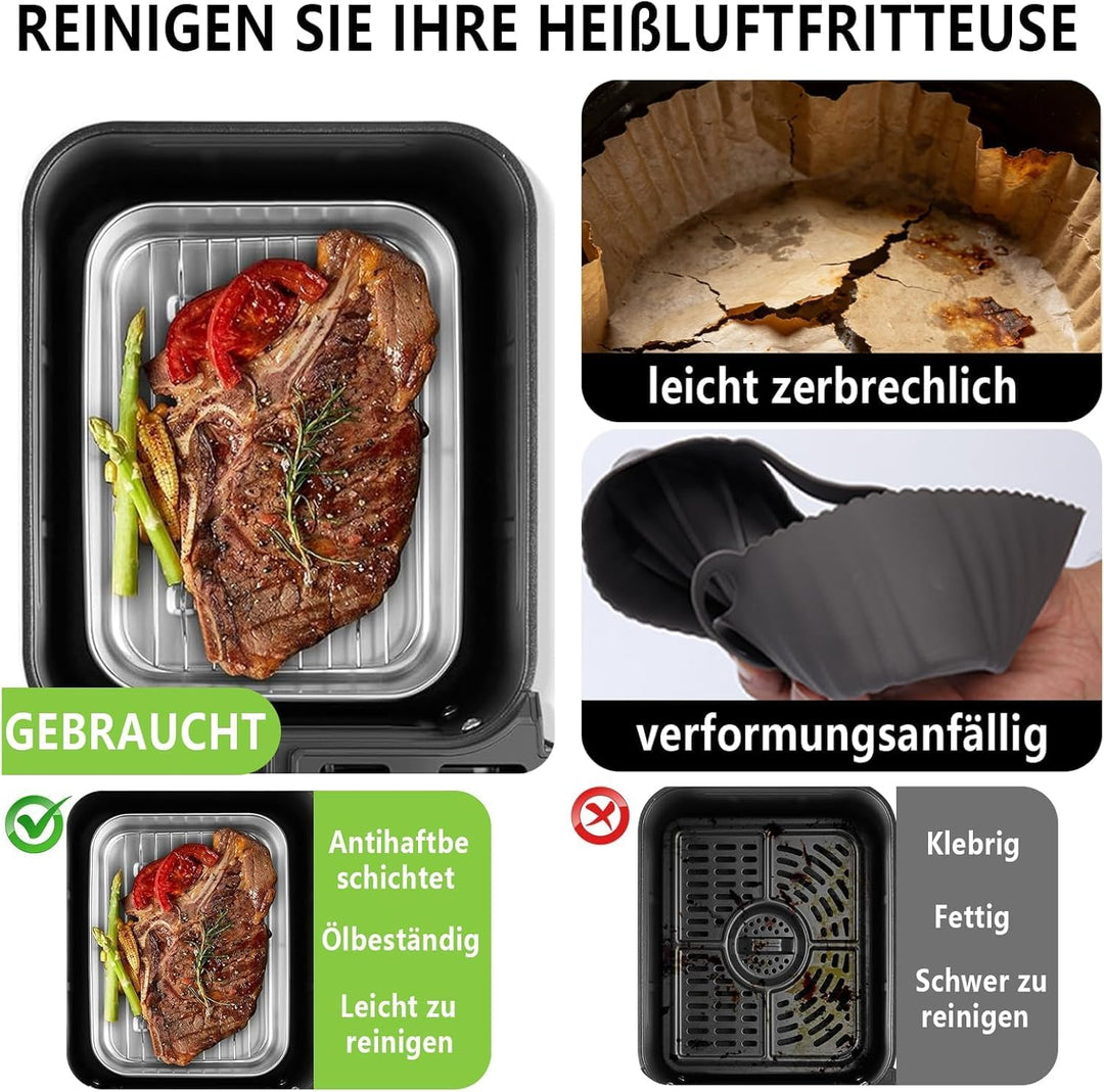 6-tlg. Auflaufform Set für Airfryer/Heissluftfritteuse aus Edelstahl 304 – 2× Schale + 2× Grillrost,