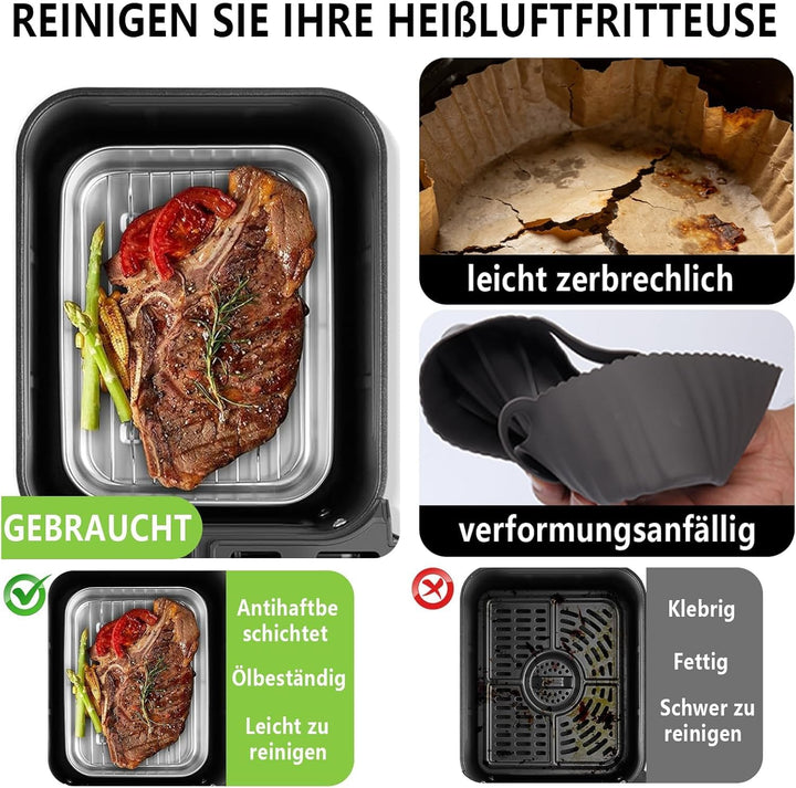 6-tlg. Auflaufform Set für Airfryer/Heissluftfritteuse aus Edelstahl 304 – 2× Schale + 2× Grillrost,