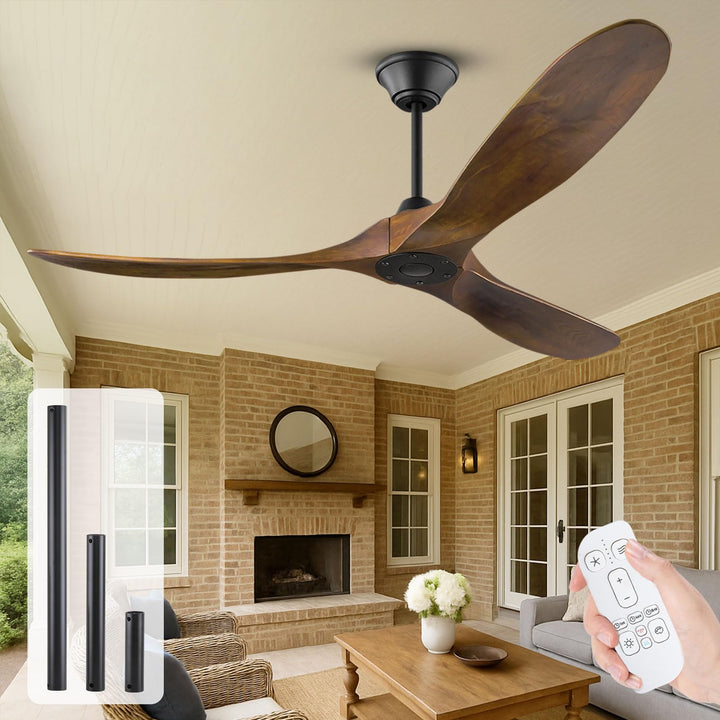 52 Zoll Retro Holz Deckenventilatoren, 6-Gang leiser Deckenventilator mit Inverter Fernbedienung, In