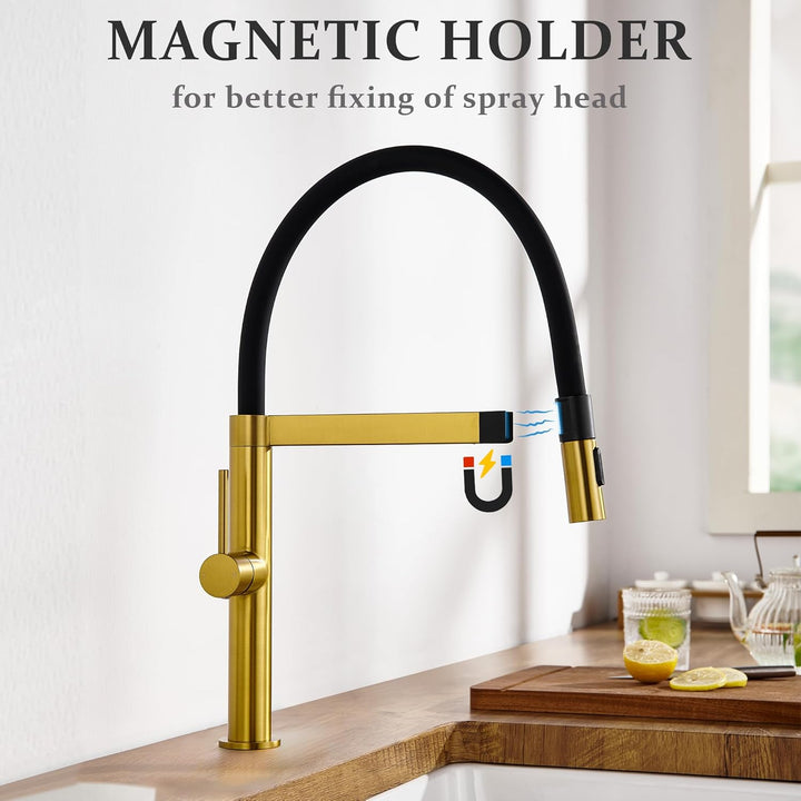 Tohlar Wasserhahn Küche Gold, Hochdruck Küchenarmatur mit Herausziehbarer Brause, Einhebel Küchenarm