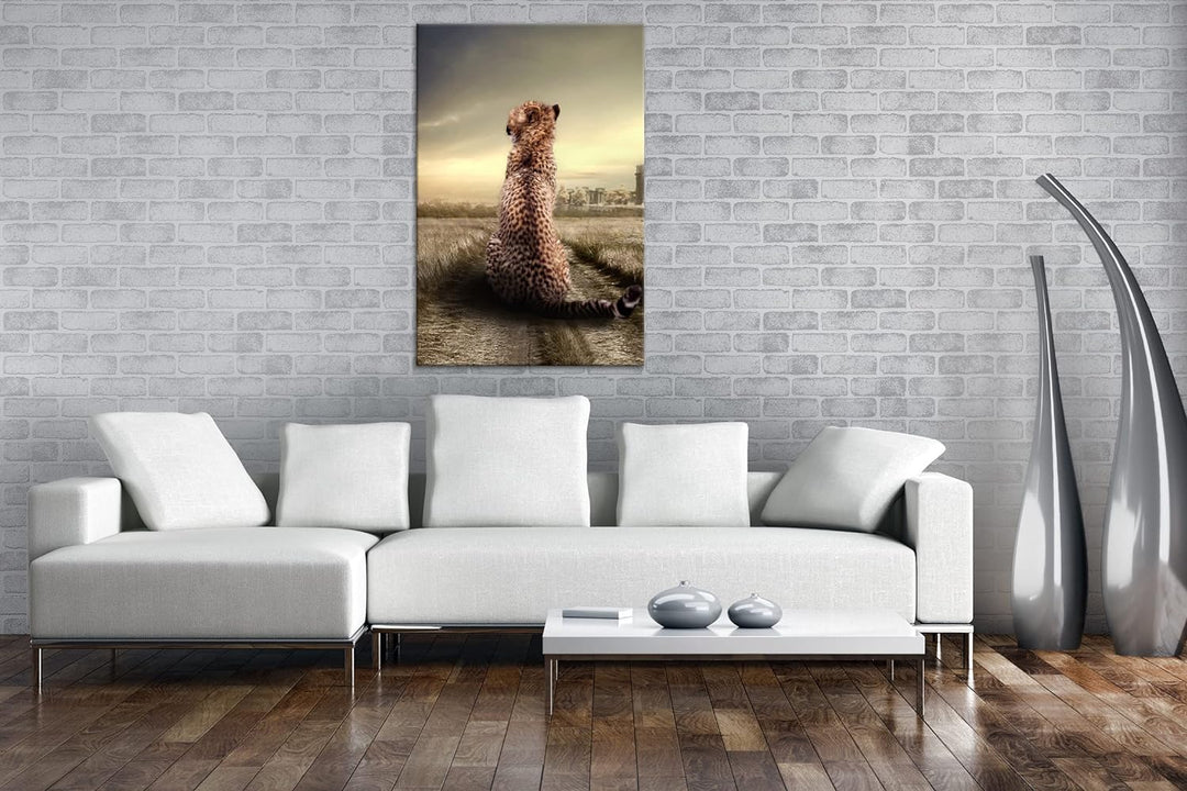 deyoli einsamer Gepard in schöner Landschaft im Format: 100x70 als Leinwandbild, Motiv fertig gerahm