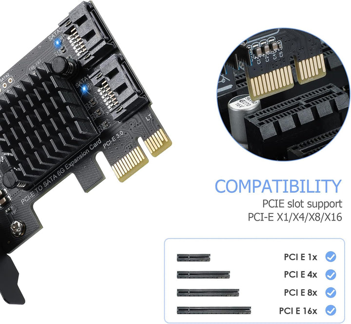 PCI-E zu SATA 3.0 Controller-Karte, 2-Port SATA III 6Gbps Erweiterung Karten, Unterstützt PCI-Expres