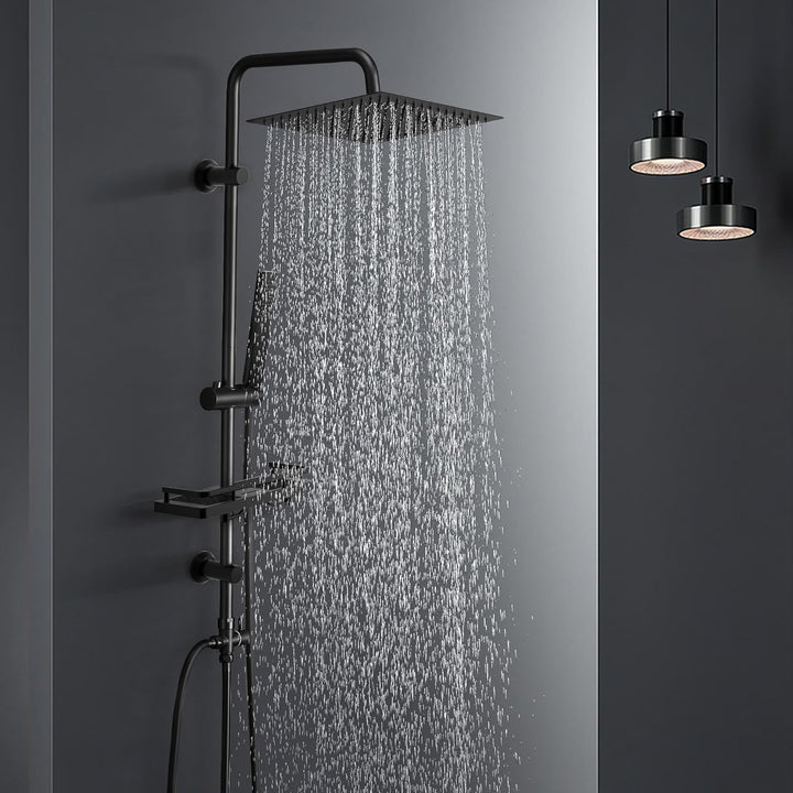 Görbach Regendusche Duschsystem mit Ablage,Wassersparend,Edelstahl Duschset ohne Armatur mit Eckig K