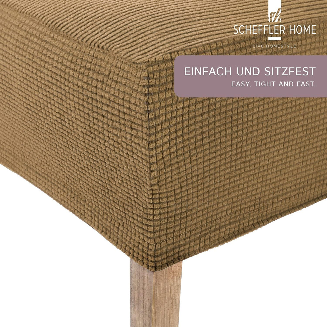 SCHEFFLER-Home Stuhlhussen Stretch Sofia/Stretch Stuhlhussen Beige 2er Set/elastische Stuhlabdeckung